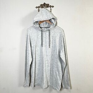 ROWM Mens Gray Speckled Knit Hoodie Lightweight Long Sleeve Size‎ Large NEW
